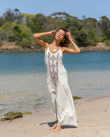WHITE DRAGON DRESS WITH POCKETS