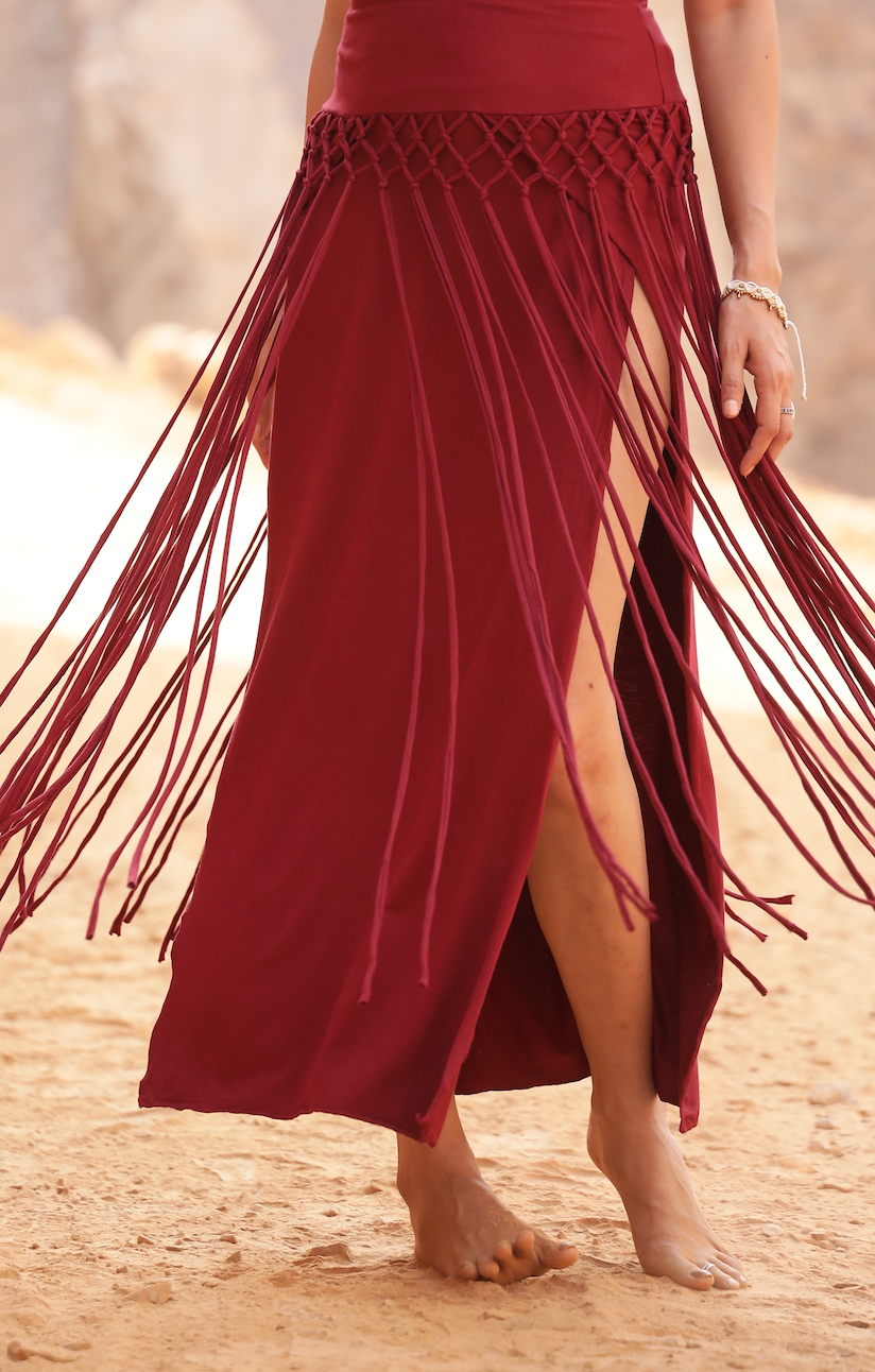 WILLOW MACRAME SKIRT - RED