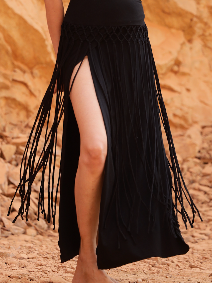 WILLOW MACRAME SKIRT - BLACK