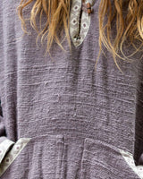 HANDWOVEN RAW TRIBAL HOODIE - MAN - MAUVE