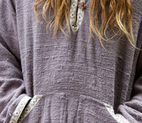 PULL À CAPUCHE TISSÉ MAIN BRUT ETHNIQUE - HOMME - MAUVE