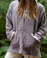 HANDWOVEN RAW TRIBAL HOODIE - MAN - MAUVE