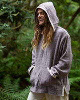 HANDWOVEN RAW TRIBAL HOODIE - MAN - MAUVE