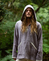 HANDWOVEN RAW TRIBAL HOODIE - MAN - MAUVE