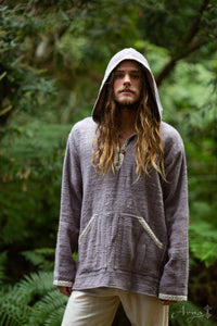 PULL À CAPUCHE TISSÉ MAIN BRUT ETHNIQUE - HOMME - MAUVE