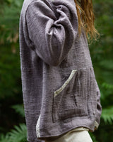 HANDWOVEN RAW TRIBAL HOODIE - MAN - MAUVE