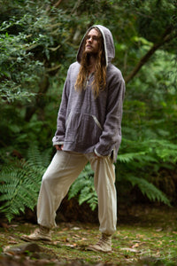 PULL À CAPUCHE TISSÉ MAIN BRUT ETHNIQUE - HOMME - MAUVE