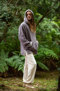 PULL À CAPUCHE TISSÉ MAIN BRUT ETHNIQUE - HOMME - MAUVE