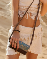 WILDFLOWER CONVERTIBLE LEATHER PURSE - BROWN