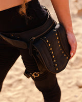 EQUESTRIAN GENUINE LEATHER LEG POCKET BELT - BLACK