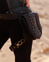 EQUESTRIAN GENUINE LEATHER LEG POCKET BELT - BLACK