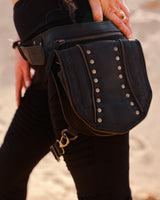 EQUESTRIAN GENUINE LEATHER LEG POCKET BELT - BLACK