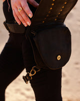 EQUESTRIAN GENUINE LEATHER LEG POCKET BELT - BLACK