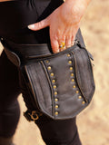 CEINTURE DE JAMBE EN CUIR VÉRITABLE ÉQUESTRE AVEC POCHE - NOIRE