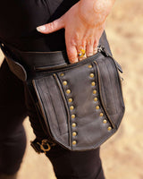 EQUESTRIAN GENUINE LEATHER LEG POCKET BELT - BLACK