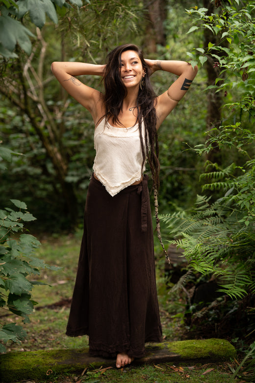 NATURAL COTTON WRAP SKIRT - BROWN