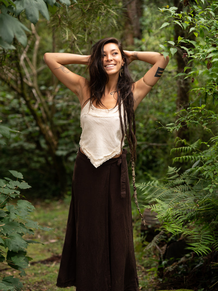 NATURAL COTTON WRAP SKIRT - BROWN