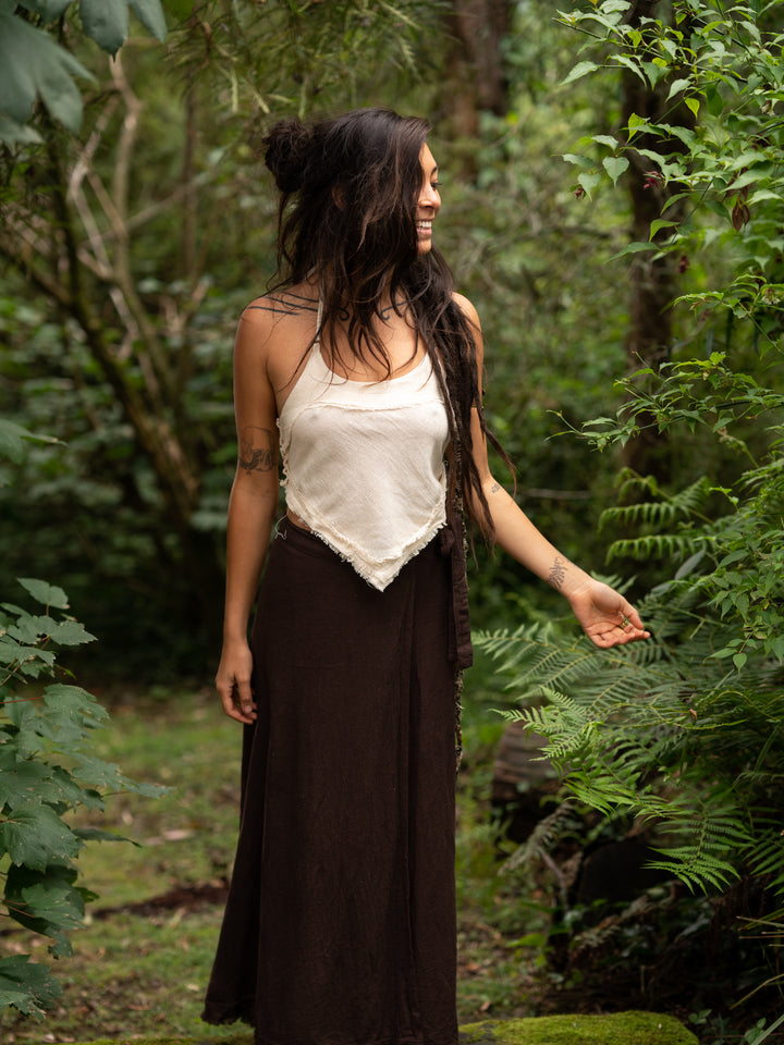 NATURAL COTTON WRAP SKIRT - BROWN