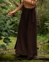 NATURAL COTTON WRAP SKIRT - BROWN
