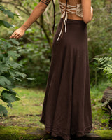 NATURAL COTTON WRAP SKIRT - BROWN