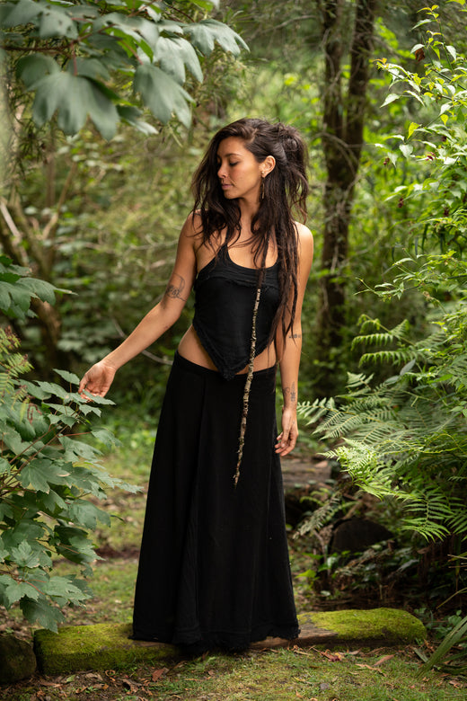 NATURAL COTTON WRAP SKIRT - BLACK