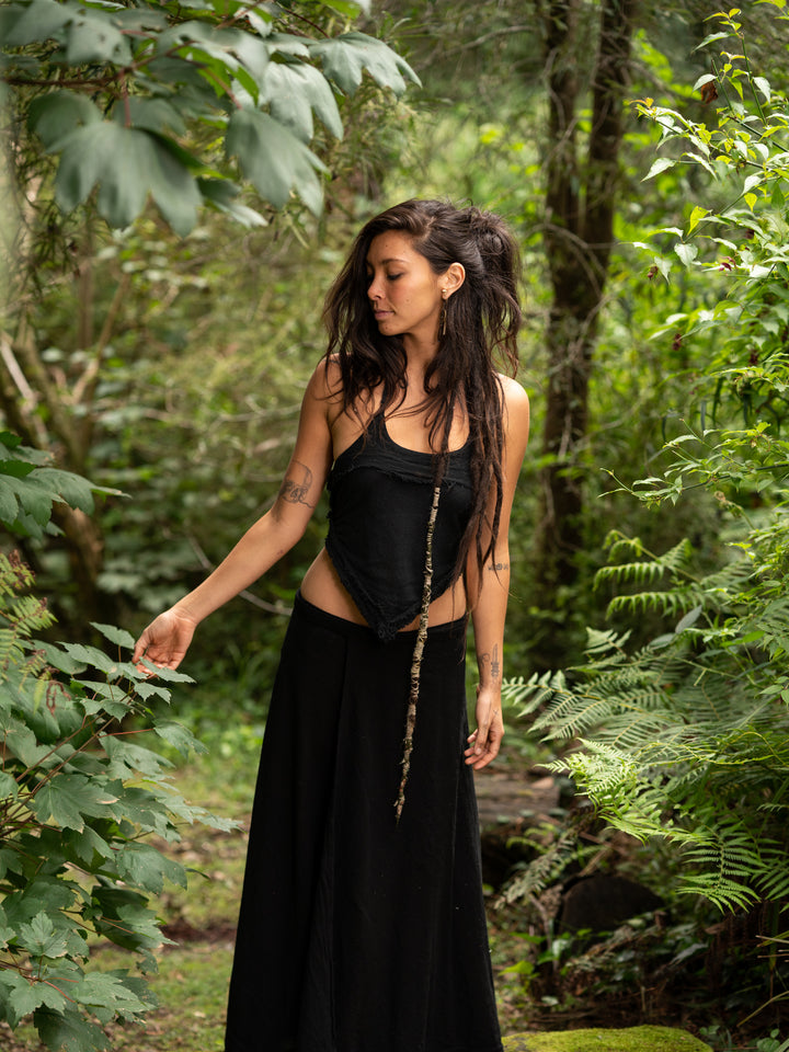 NATURAL COTTON WRAP SKIRT - BLACK