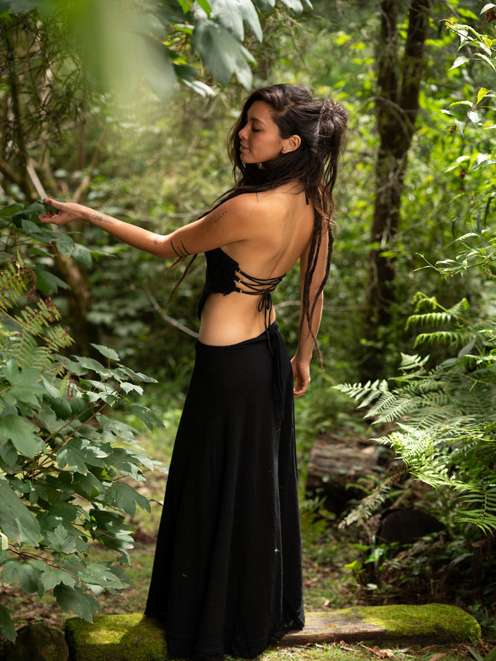 NATURAL COTTON WRAP SKIRT - BLACK