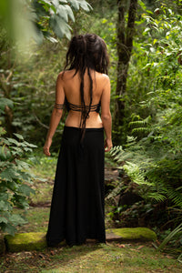 JUPE PORTEFEUILLE EN COTON NATUREL - NOIR