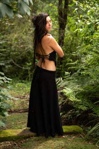 JUPE PORTEFEUILLE EN COTON NATUREL - NOIR