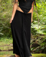 NATURAL COTTON WRAP SKIRT - BLACK