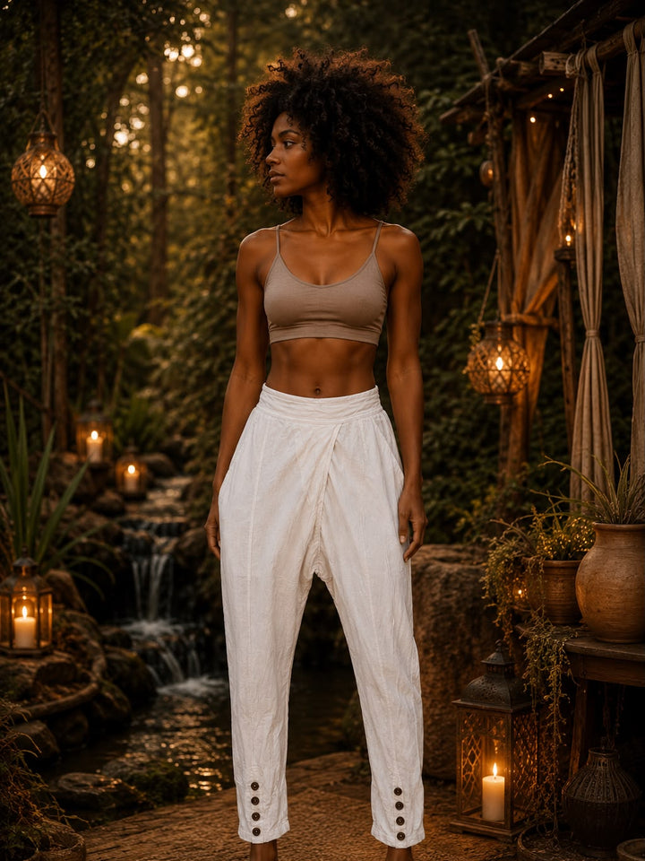 TRIBAL LINEN HAREM PANTS - WHITE