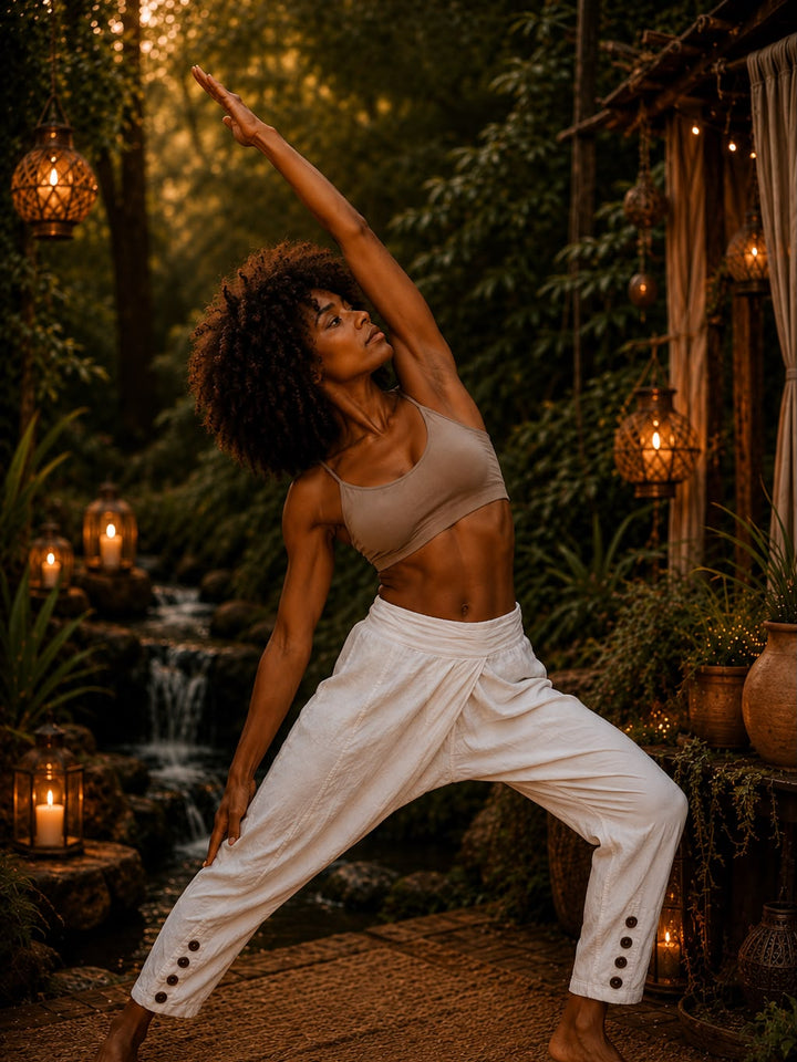 TRIBAL LINEN HAREM PANTS - WHITE