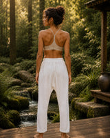 TRIBAL LINEN HAREM PANTS - WHITE