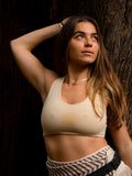 Soutien-gorge de yoga sans fil et de maintien – Imprimé Fleur de Vie Tan
