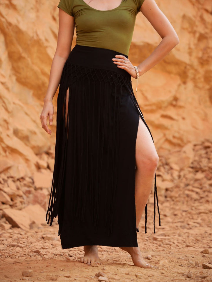 WILLOW MACRAME SKIRT - BLACK