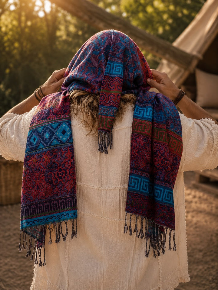 MOSAIC WOOL HOODED SCARF - MAN - MULTICOLOUR
