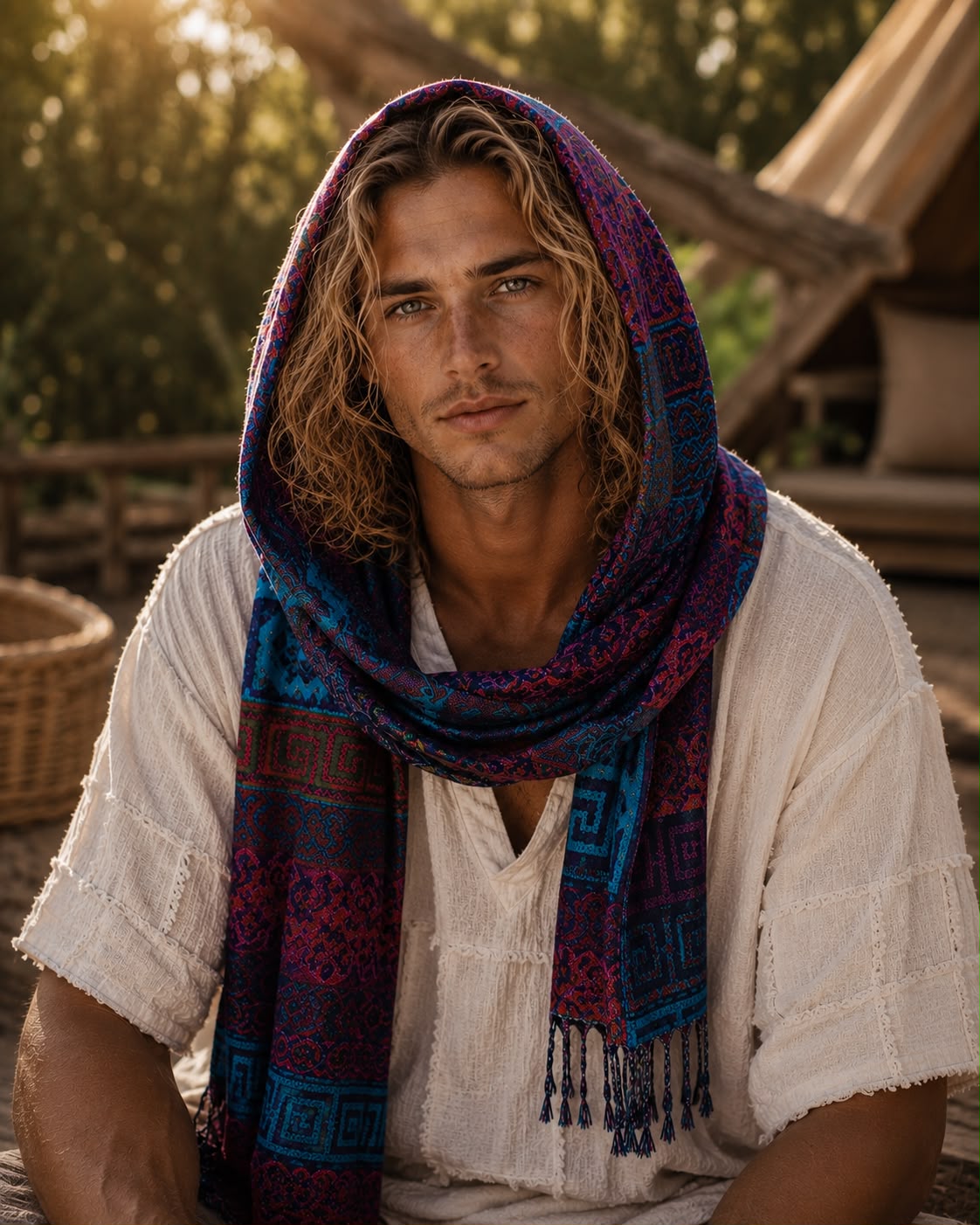 MOSAIC WOOL HOODED SCARF - MAN - MULTICOLOUR