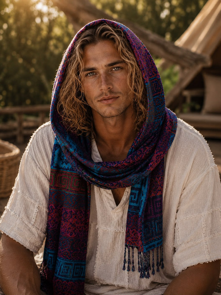 MOSAIC WOOL HOODED SCARF - MAN - MULTICOLOUR