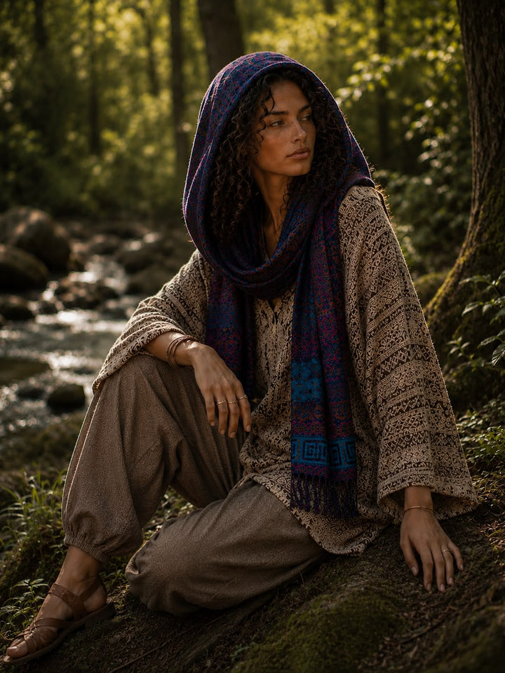 MOSAIC WOOL HOODED SCARF - MULTICOLOUR