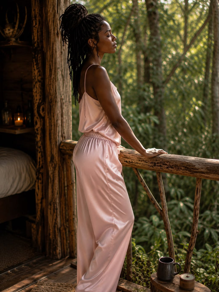 LUNA SATIN LOUNGE PANTS - BLUSH