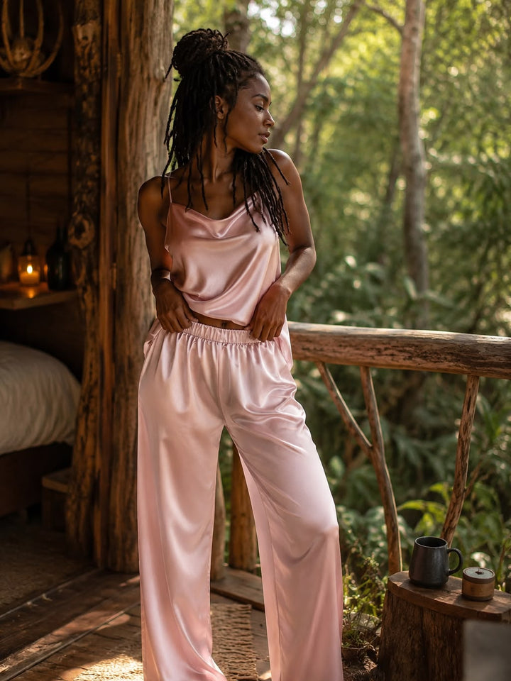 LUNA SATIN LOUNGE PANTS - BLUSH
