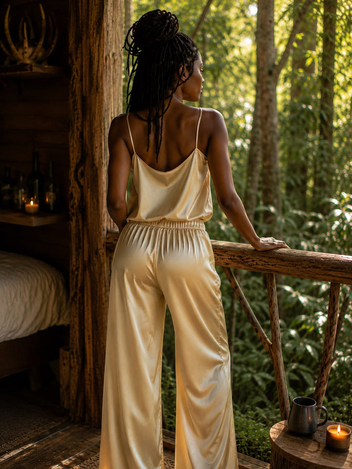 LUNA SATIN LOUNGE PANTS - CHAMPAGNE