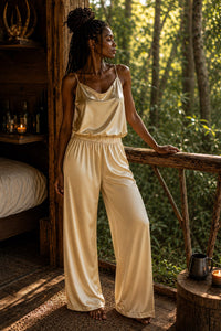 LUNA SATIN LOUNGE PANTS - CHAMPAGNE