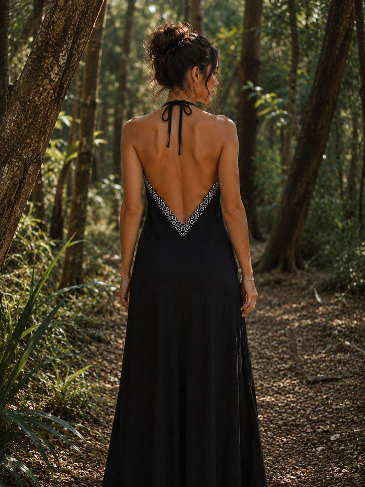 HAND-EMBROIDERED TRIBAL DRESS - BLACK