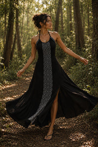HAND-EMBROIDERED TRIBAL DRESS - BLACK