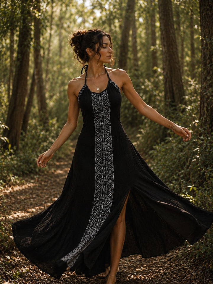 HAND-EMBROIDERED TRIBAL DRESS - BLACK