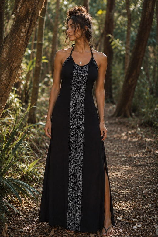 HAND-EMBROIDERED TRIBAL DRESS - BLACK