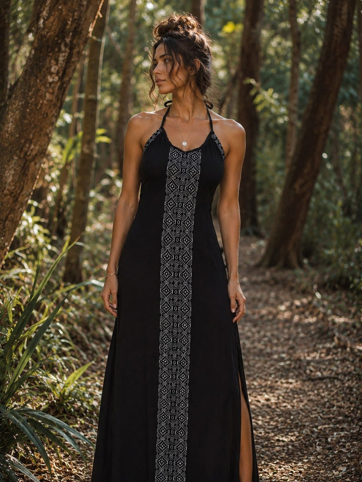 HAND-EMBROIDERED TRIBAL DRESS - BLACK