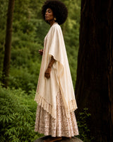 TRIBAL FRAYED KIMONO - CREAM