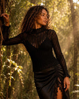 BURLESQUE LACE LONG SLEEVE TOP - BLACK